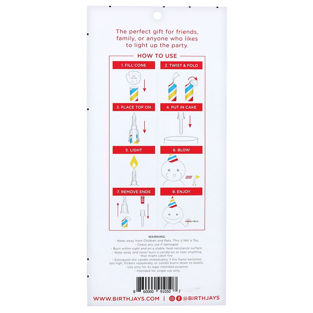 5PC PACK - BirthJays Birthday Pre-Roll Candle Cones - King Size